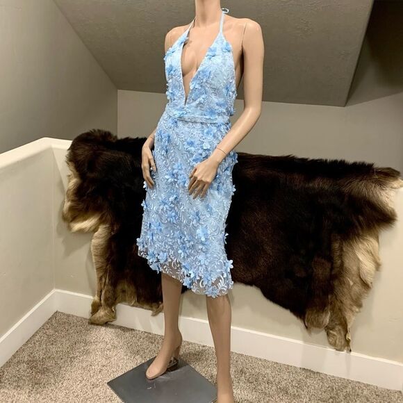Sexy Open Back Floral Lace With 3D Flowers And Beads Halter Party Dress - Picture 8 of 15